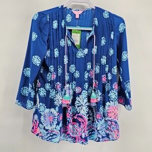 NWT Lilly Pulitzer Marilina Gypsy Girl Engineered Top Deep Indigo Size XXS